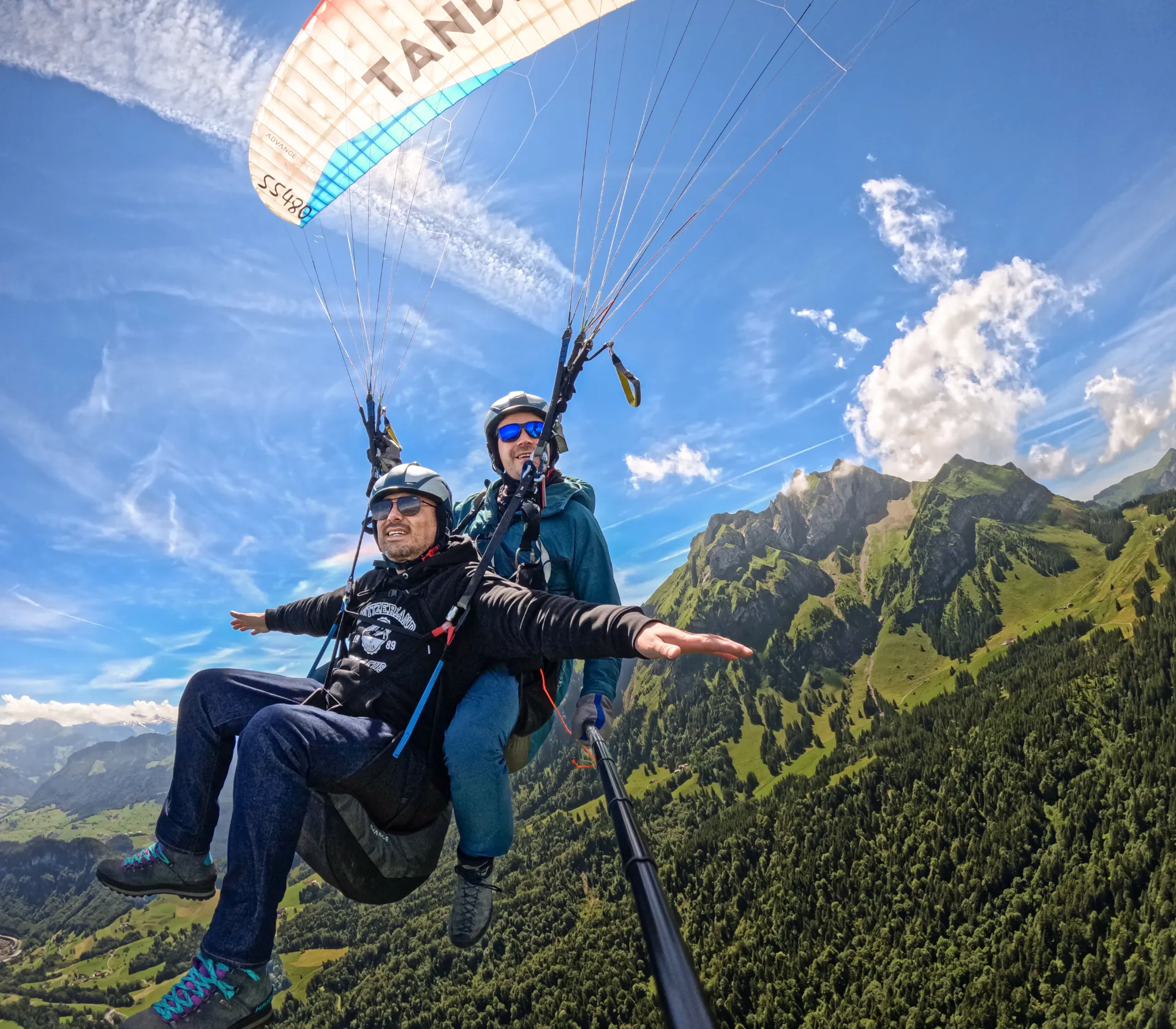 Alpine scenery near Mount Pilatus in Switzerland during a paragliding day